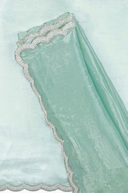 Teejh Kaanch Sky Blue Shimmer Tissue Saree