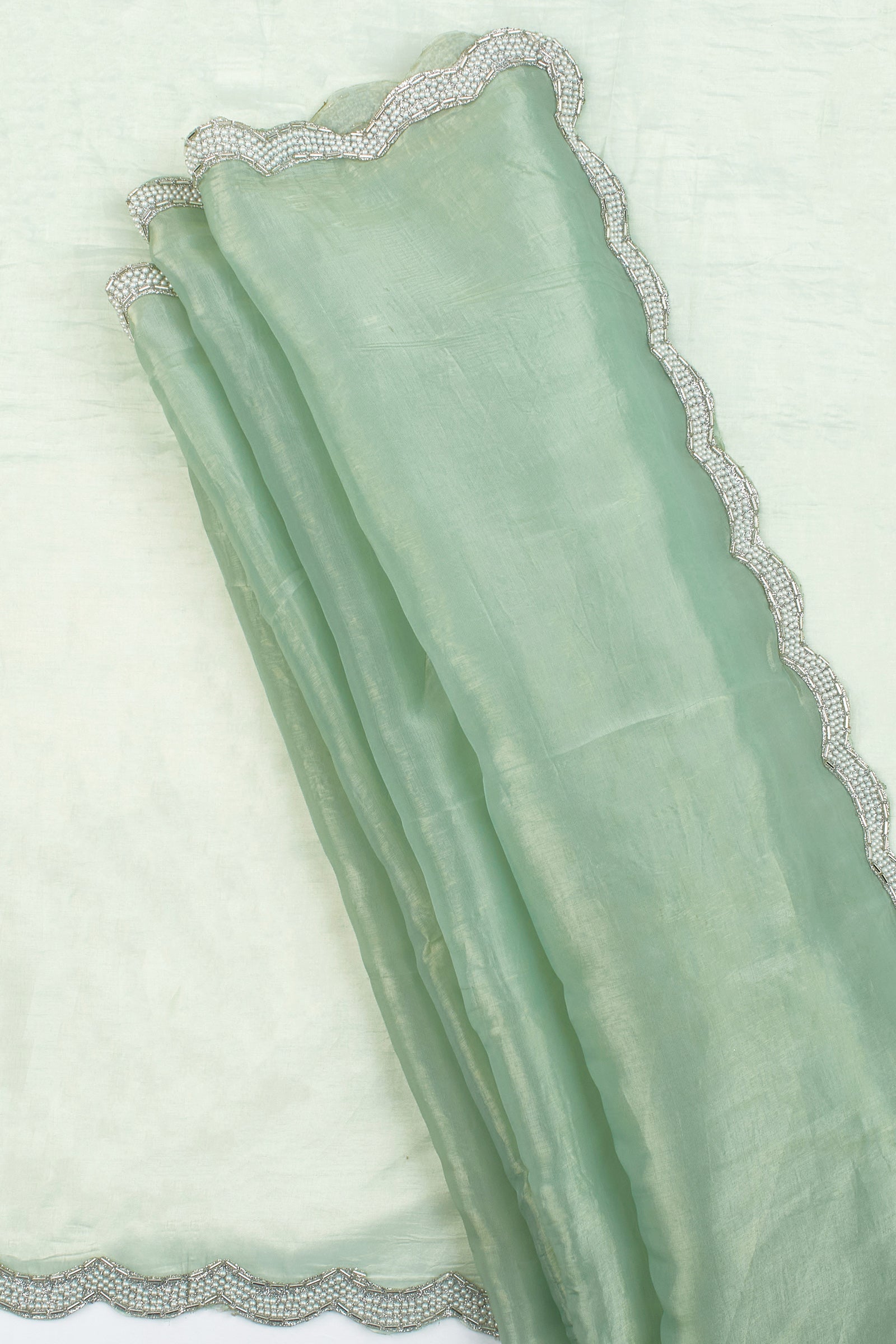 Teejh Kaanch Green Shimmer Tissue Saree
