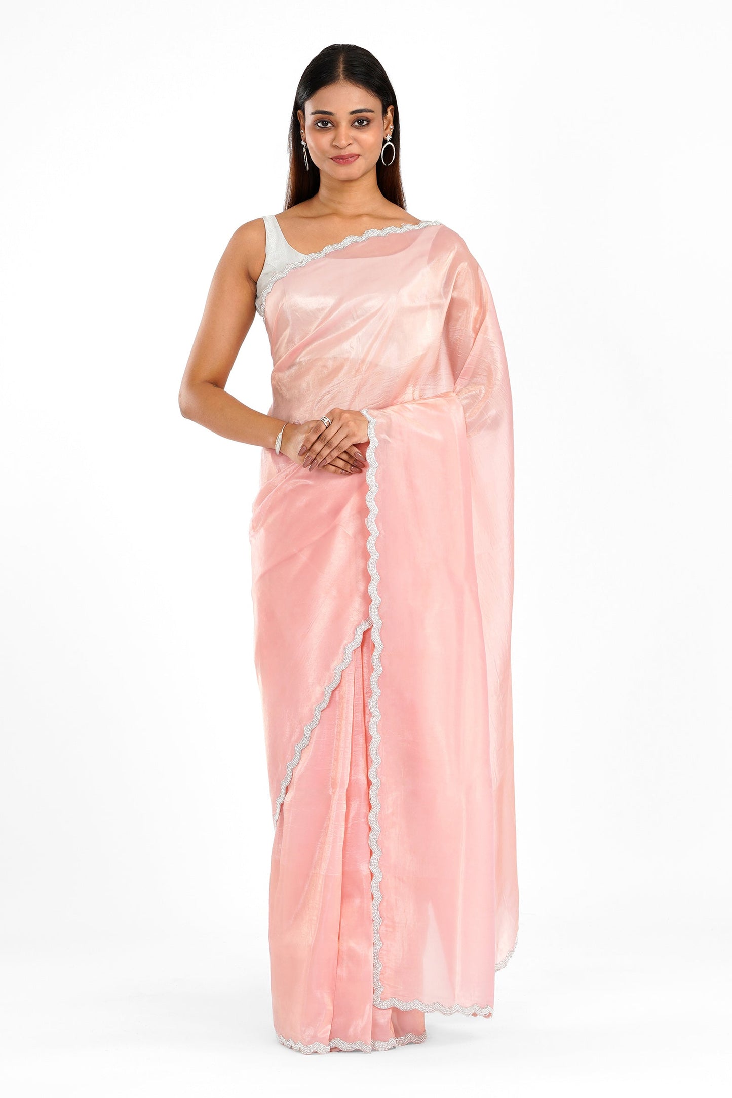 Teejh Kaanch Pink Shimmer Tissue Saree