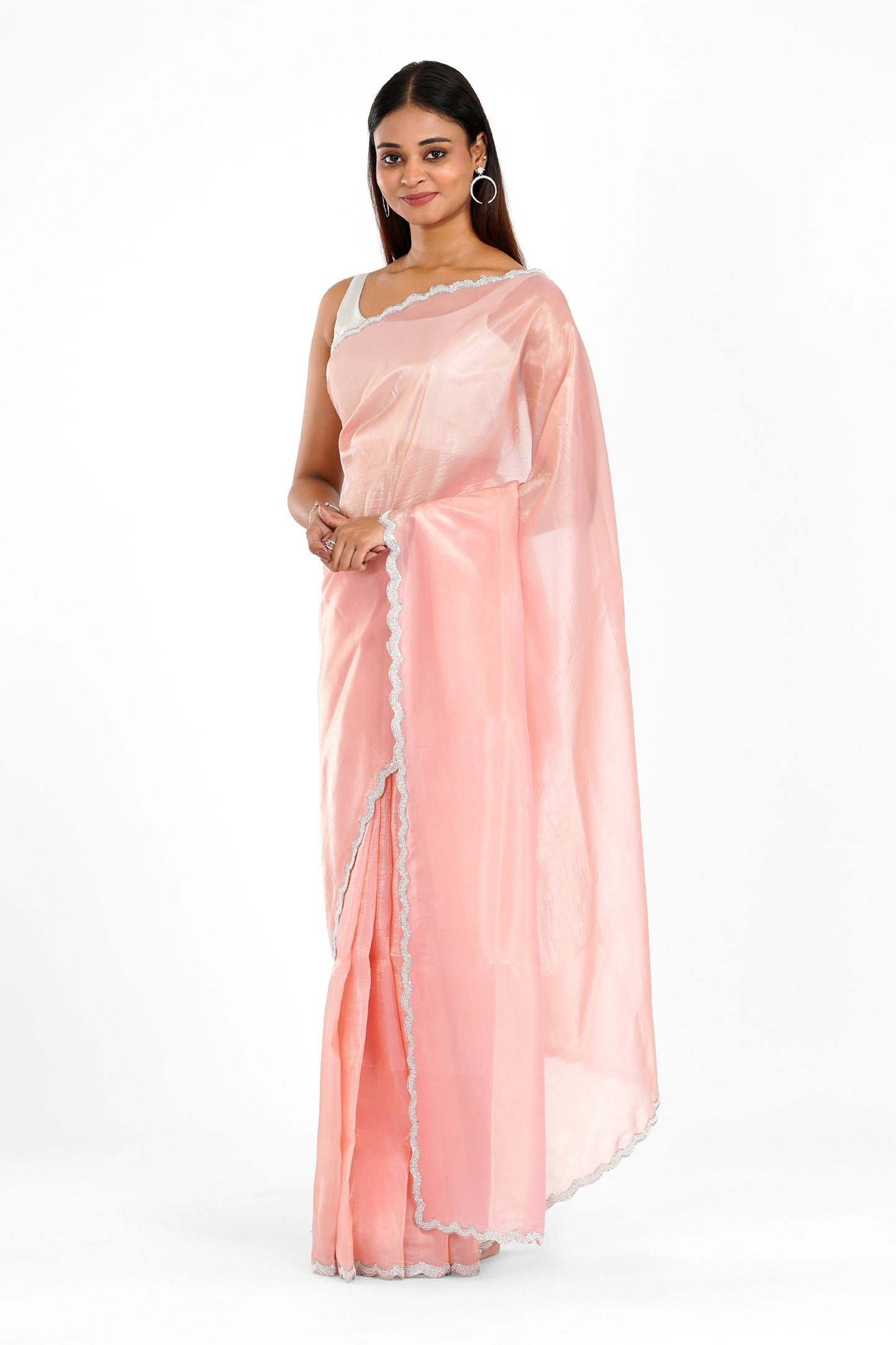 Teejh Kaanch Pink Shimmer Tissue Saree