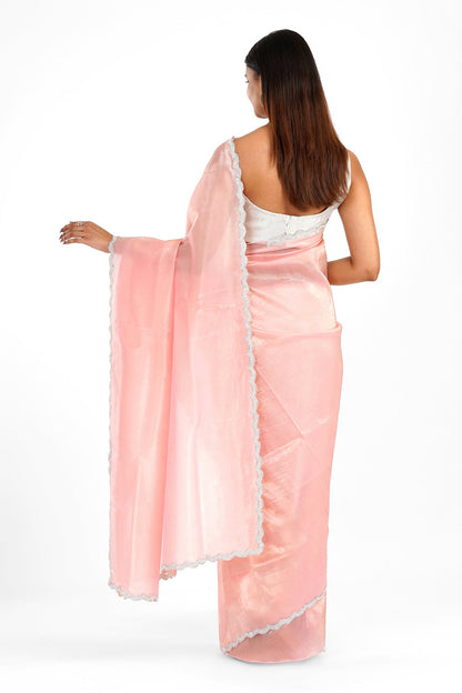 Teejh Kaanch Pink Shimmer Tissue Saree