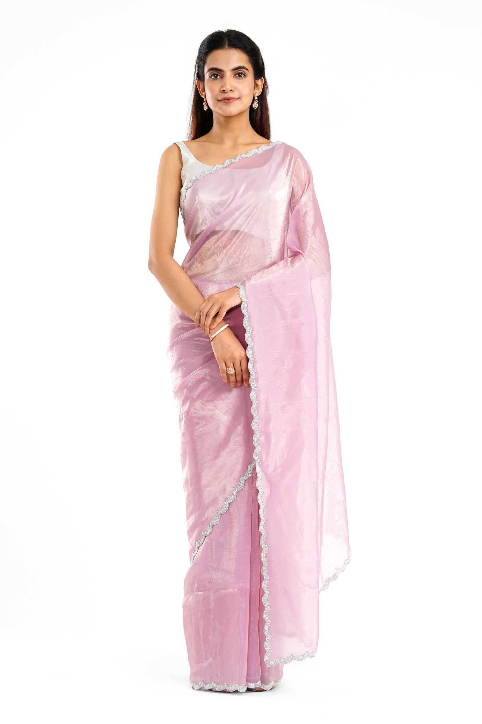 Teejh Kaanch Onion Pink Shimmer Tissue Saree