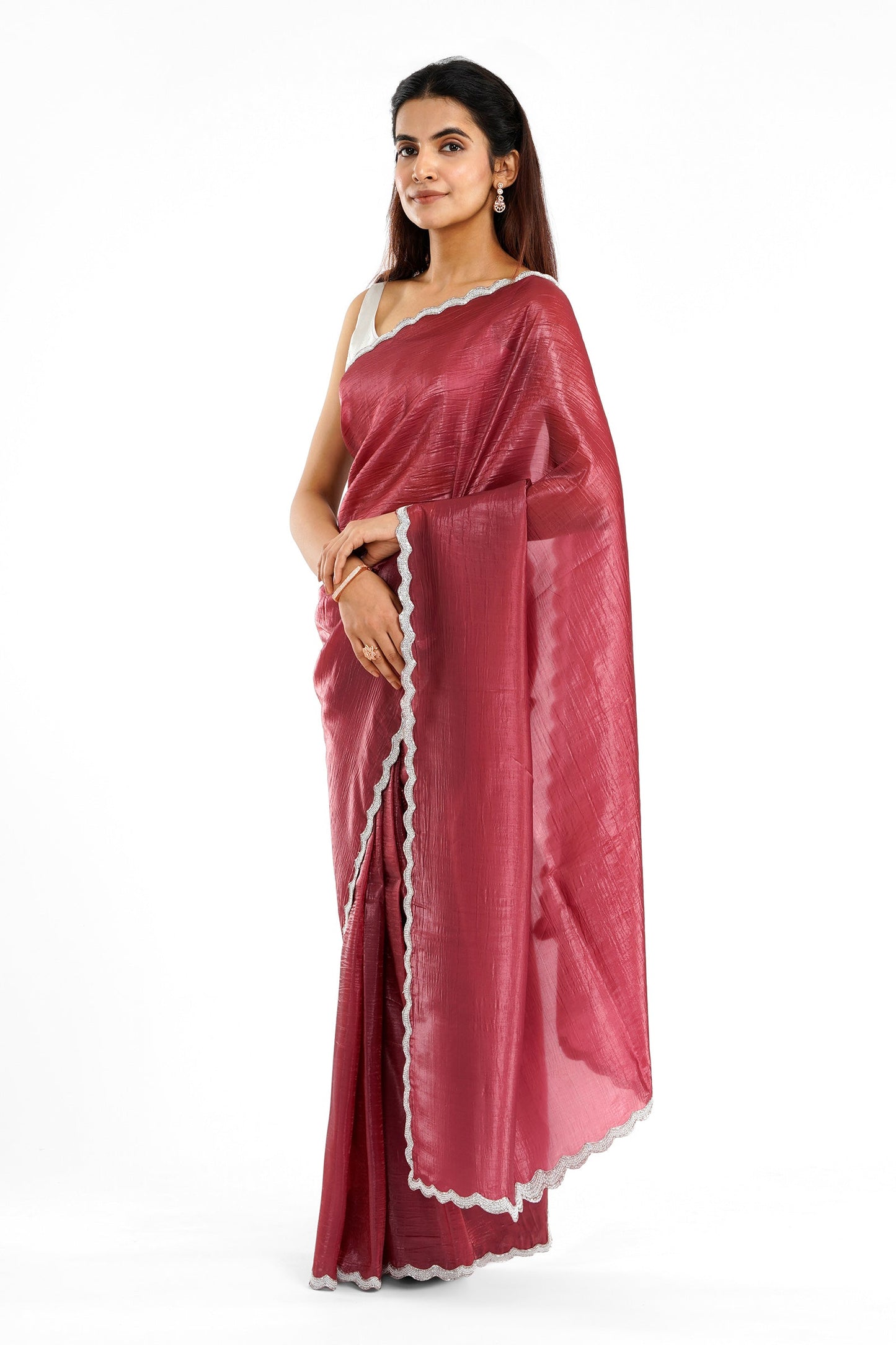 Teejh Kaanch Brick Red Shimmer Tissue Saree