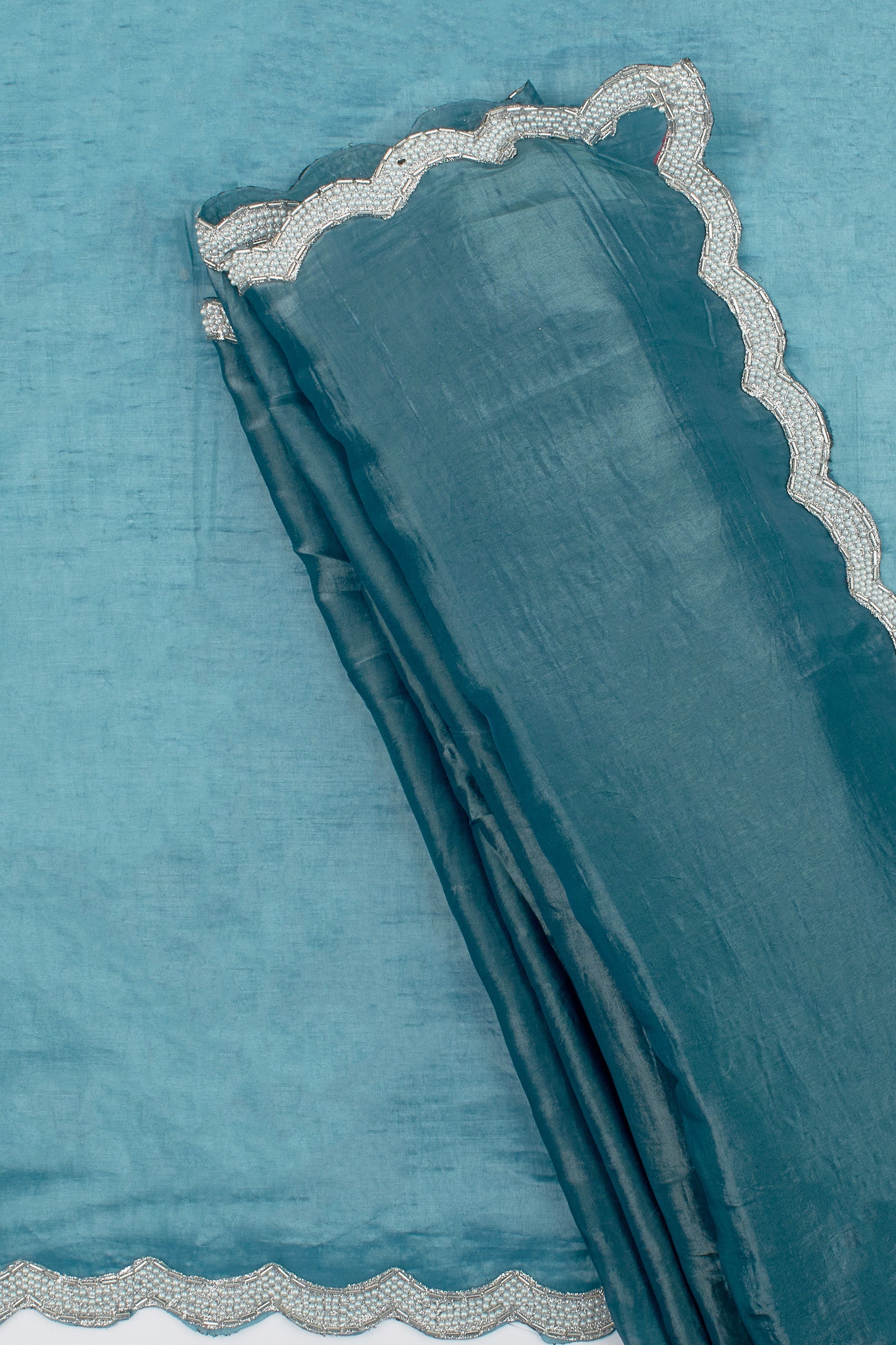Teejh Kaanch Teal Shimmer Tissue Saree