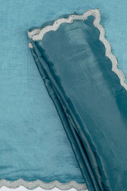 Teejh Kaanch Teal Shimmer Tissue Saree