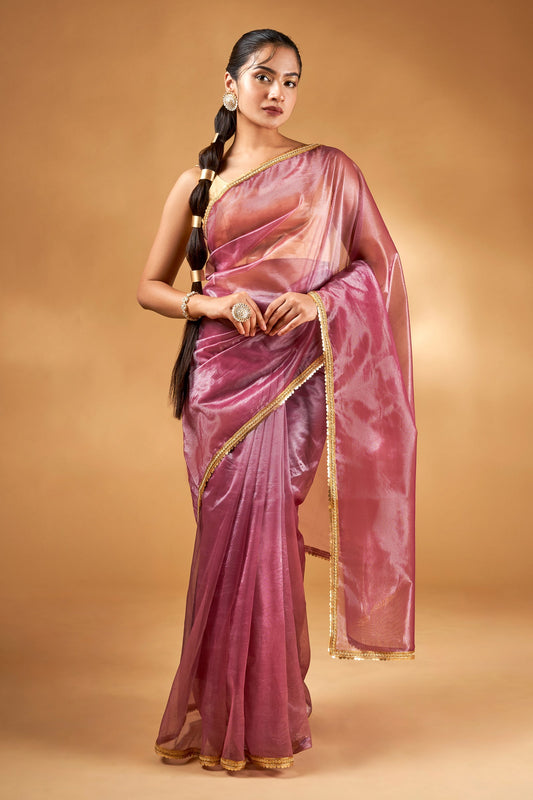 Teejh Iraja Burgundy Net Saree