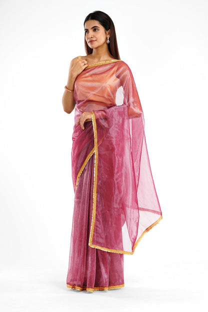 Teejh Iraja Burgundy Net Saree
