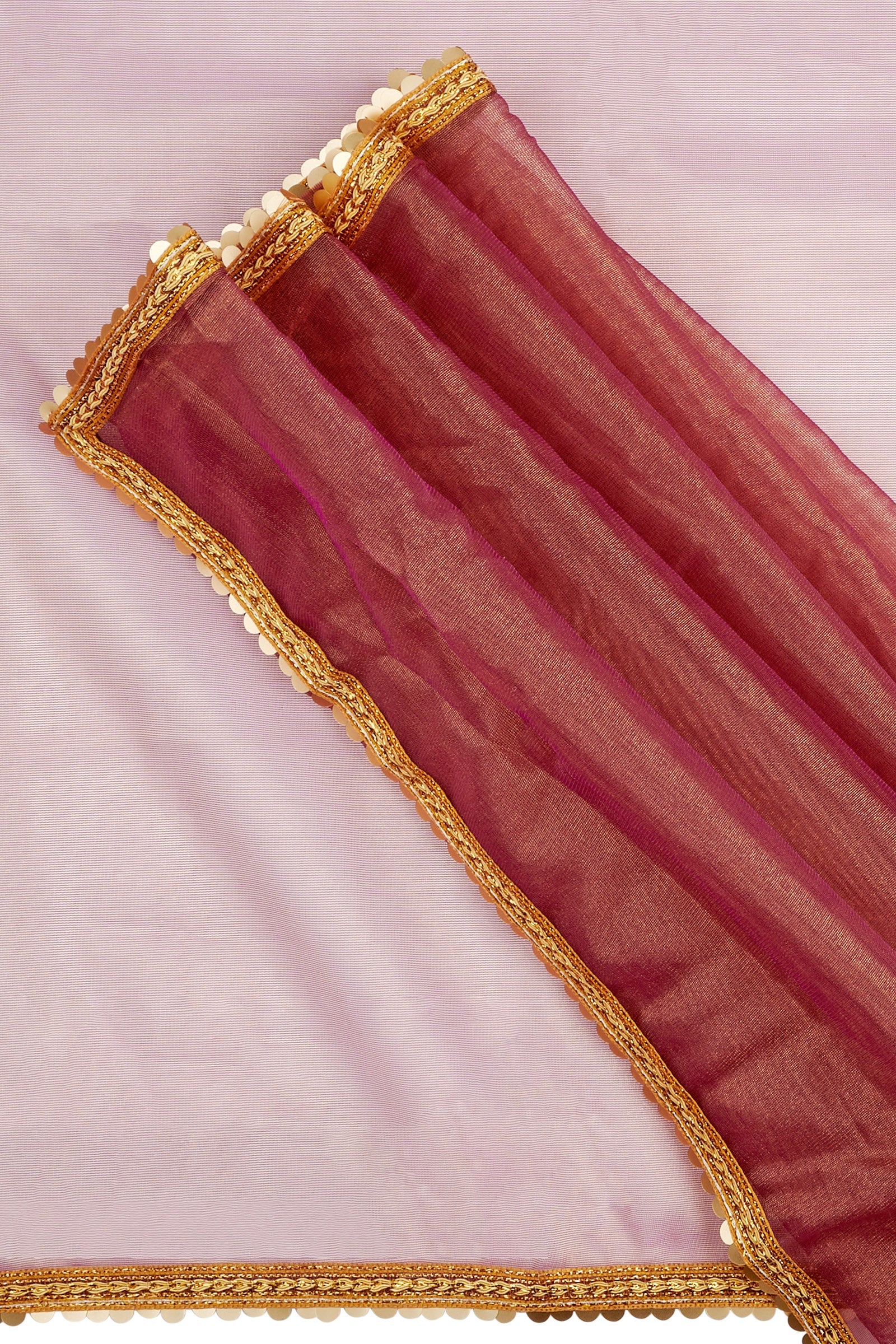 Teejh Iraja Golden Burgundy Net Saree