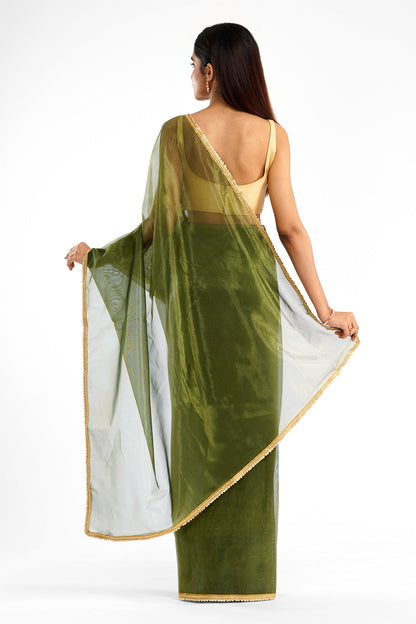 Teejh Iraja Olive Green Net Saree