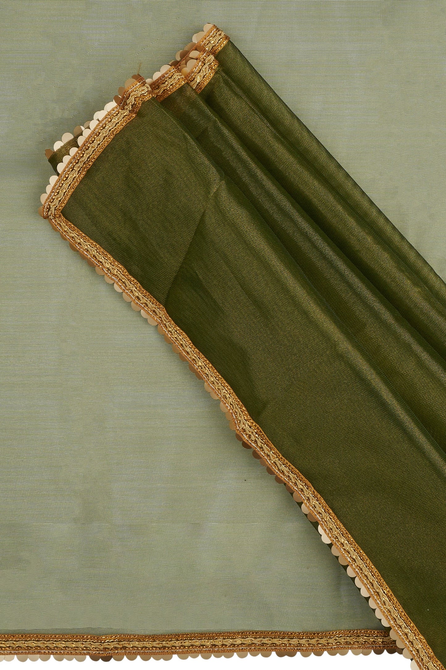 Teejh Iraja Olive Green Net Saree