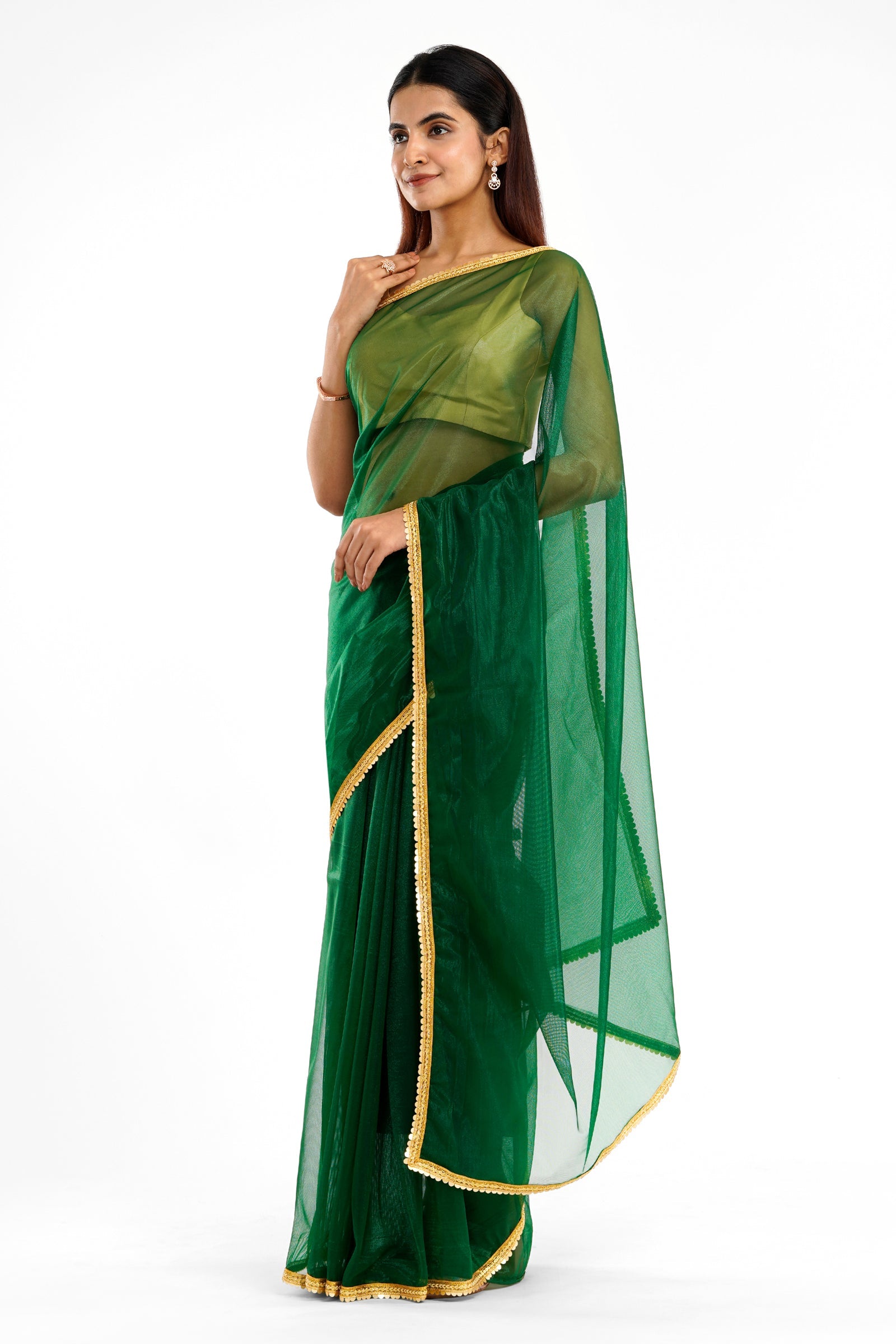 Teejh Iraja Forest Green Net Saree