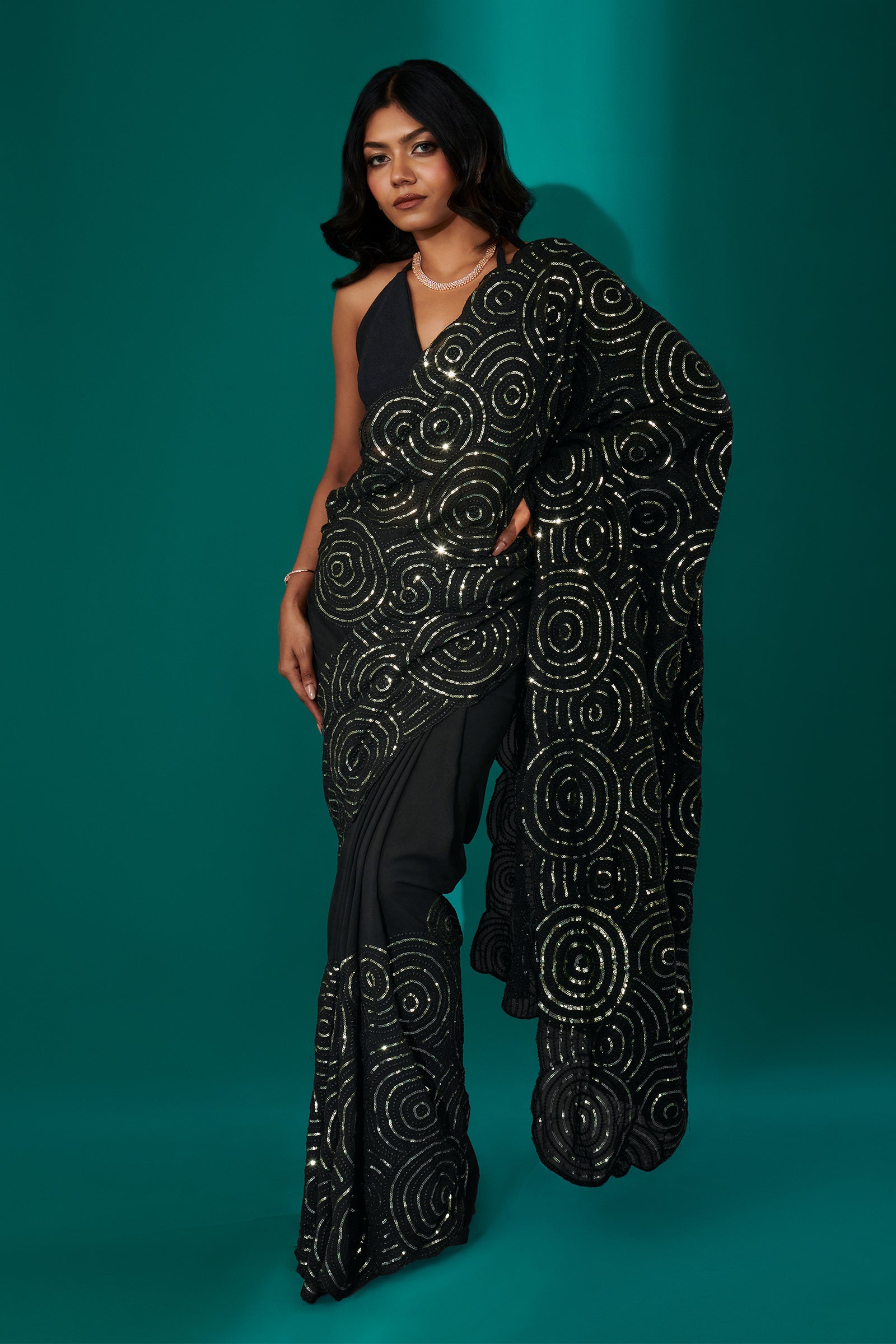 Teejh Chamkila Black Georgette Saree