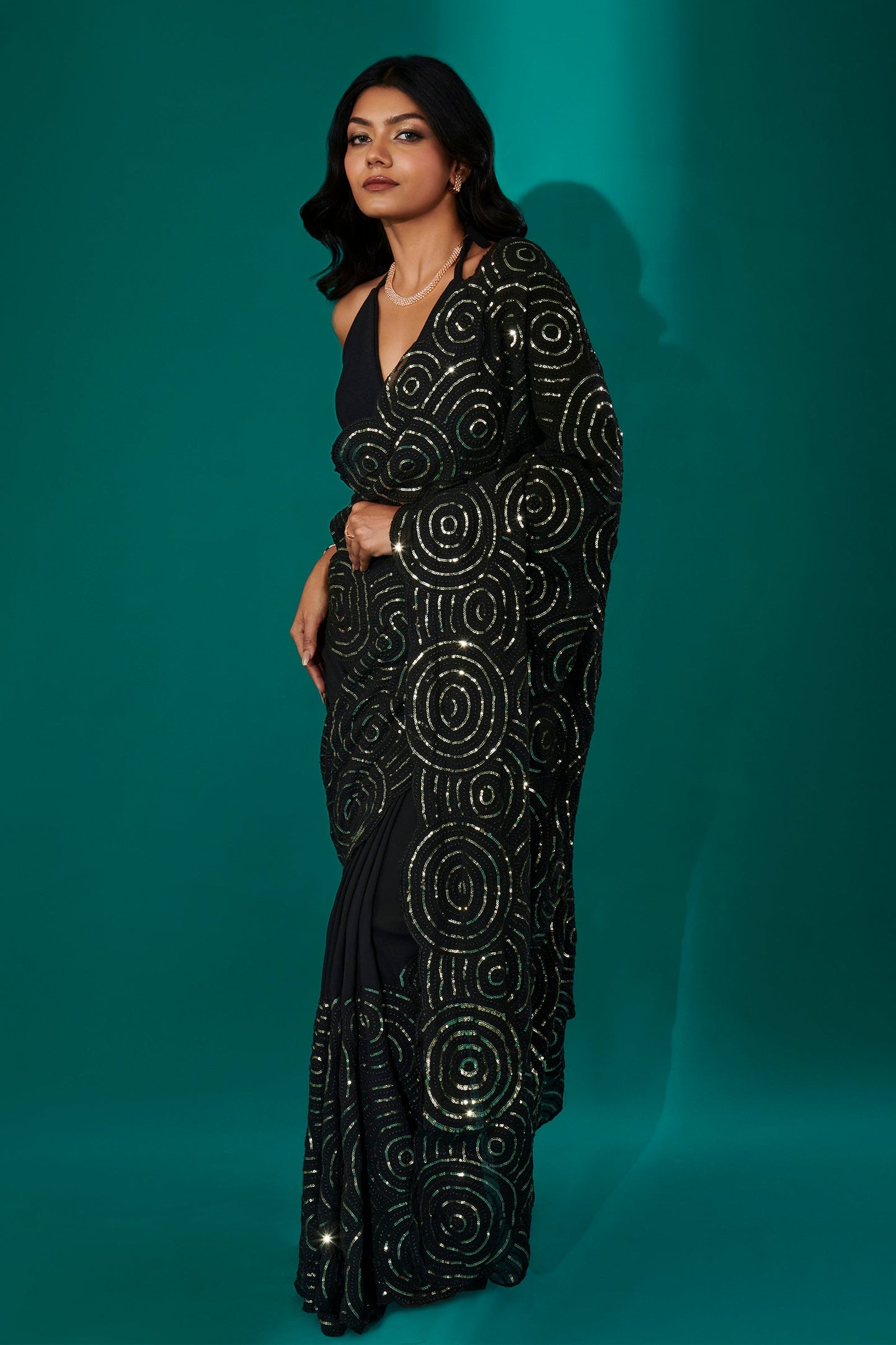 Teejh Chamkila Black Georgette Saree