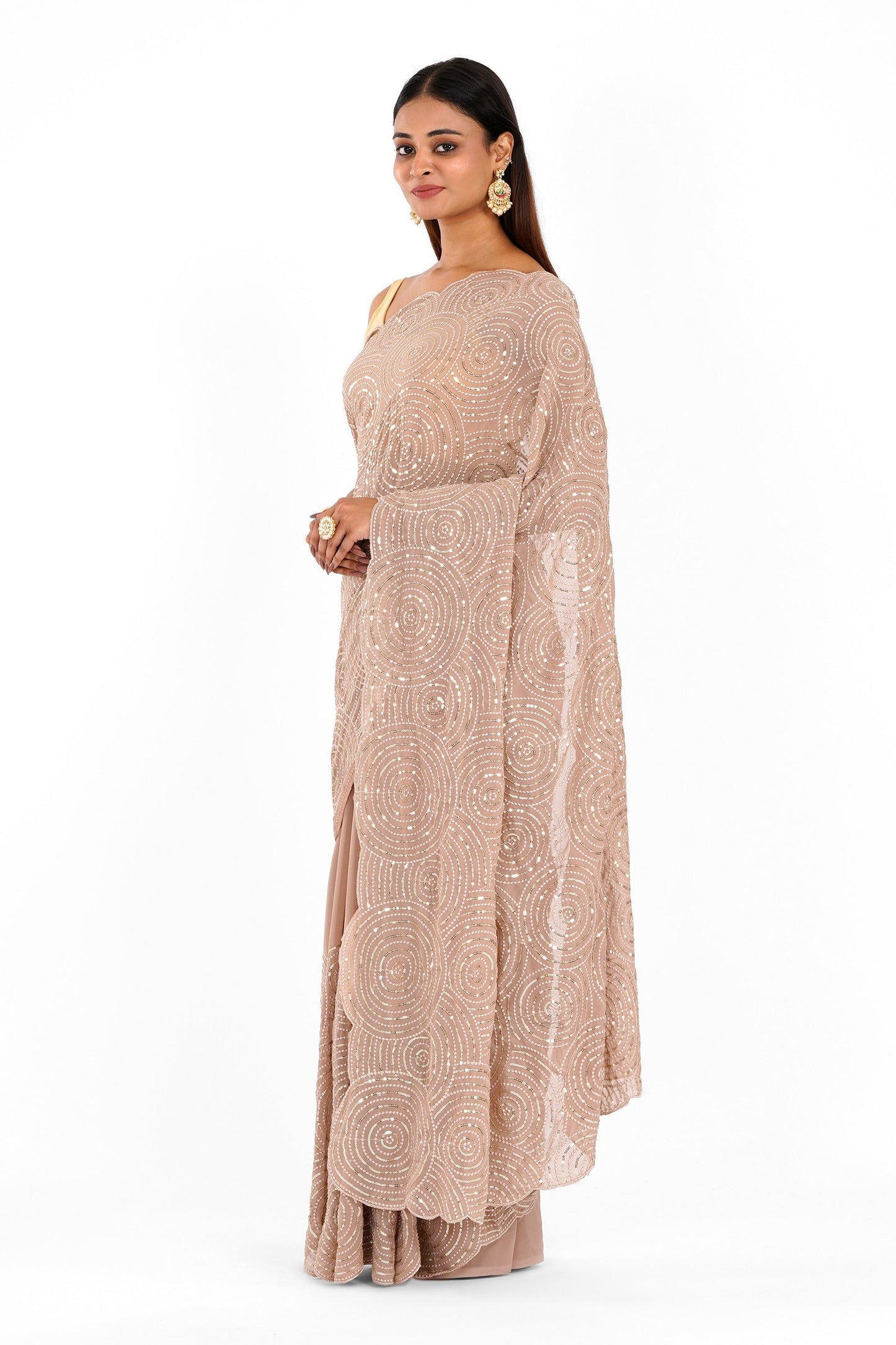 Teejh Chamkila Taupe Georgette Saree