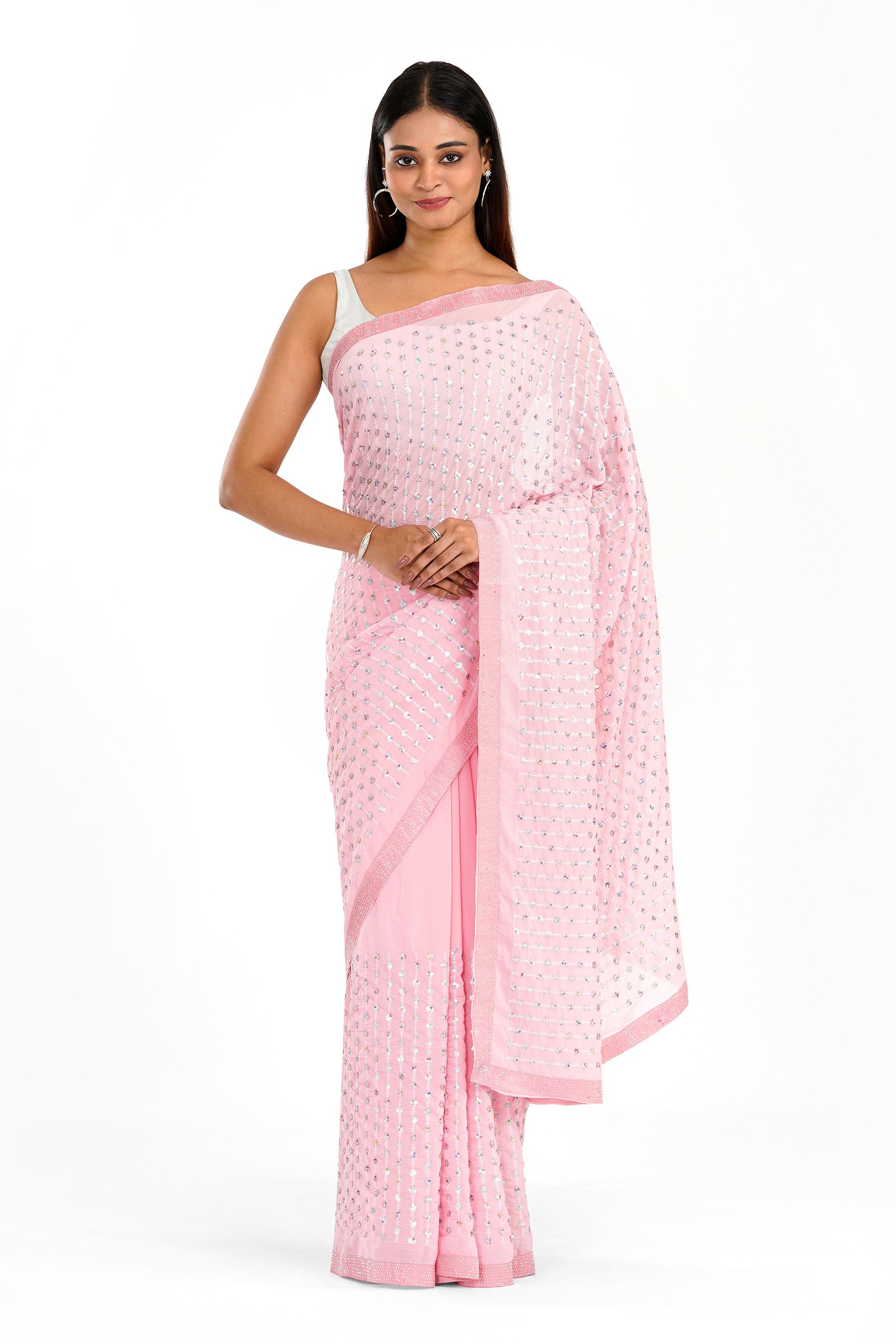 Teejh Ujwal Baby Pink Georgette Saree