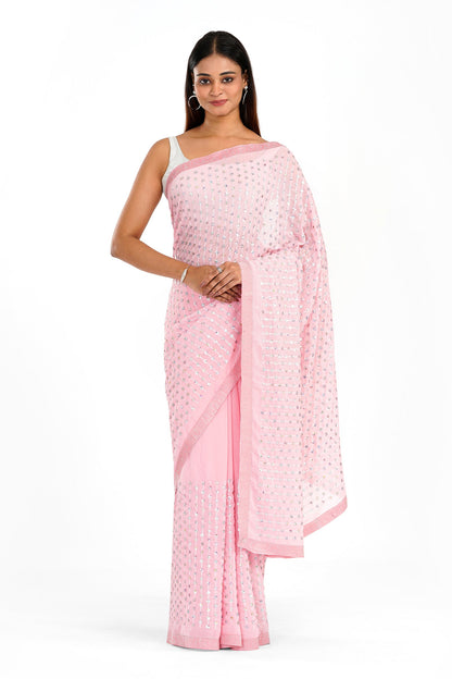 Teejh Ujwal Baby Pink Georgette Saree