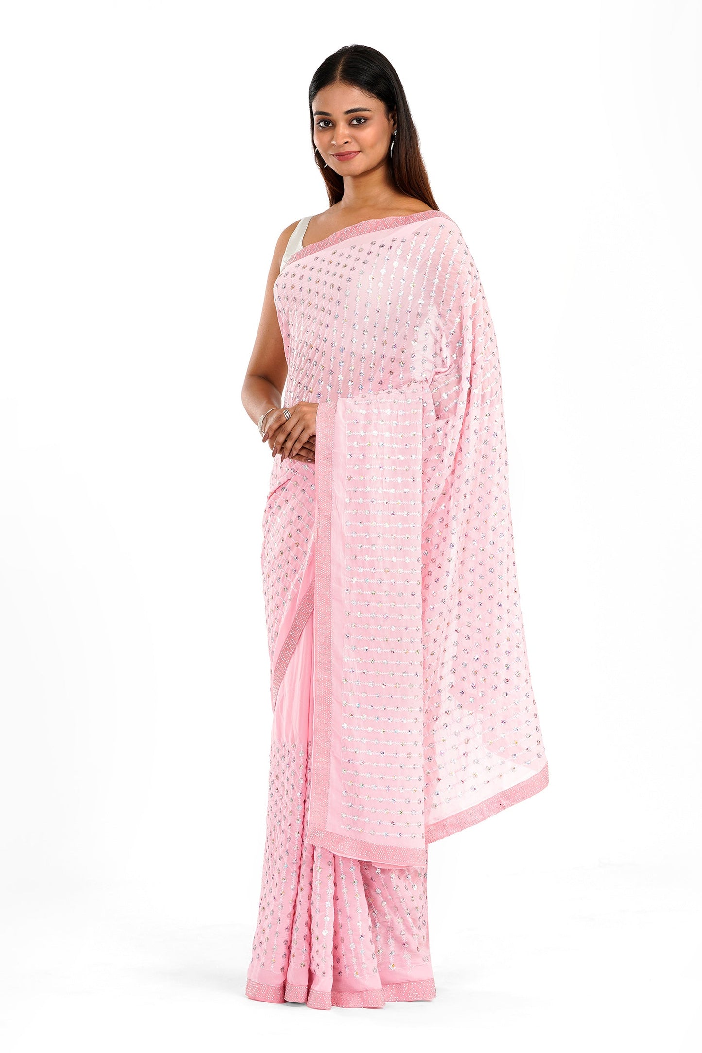 Teejh Ujwal Baby Pink Georgette Saree