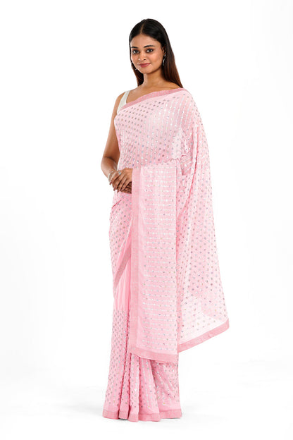 Teejh Ujwal Baby Pink Georgette Saree