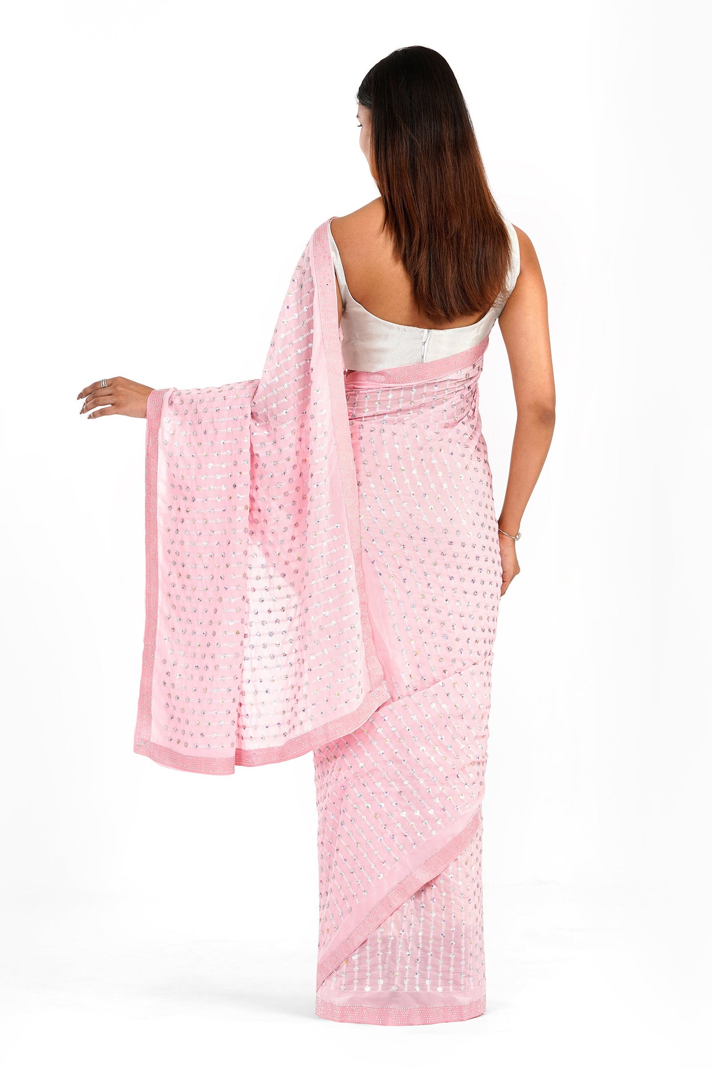 Teejh Ujwal Baby Pink Georgette Saree