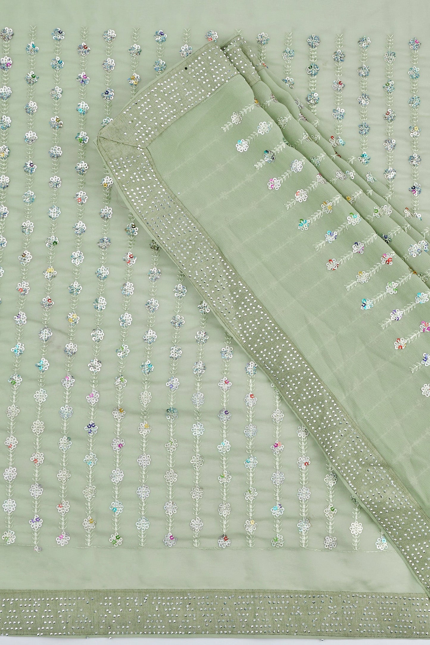 Teejh Ujwal Sage Green Georgette Saree