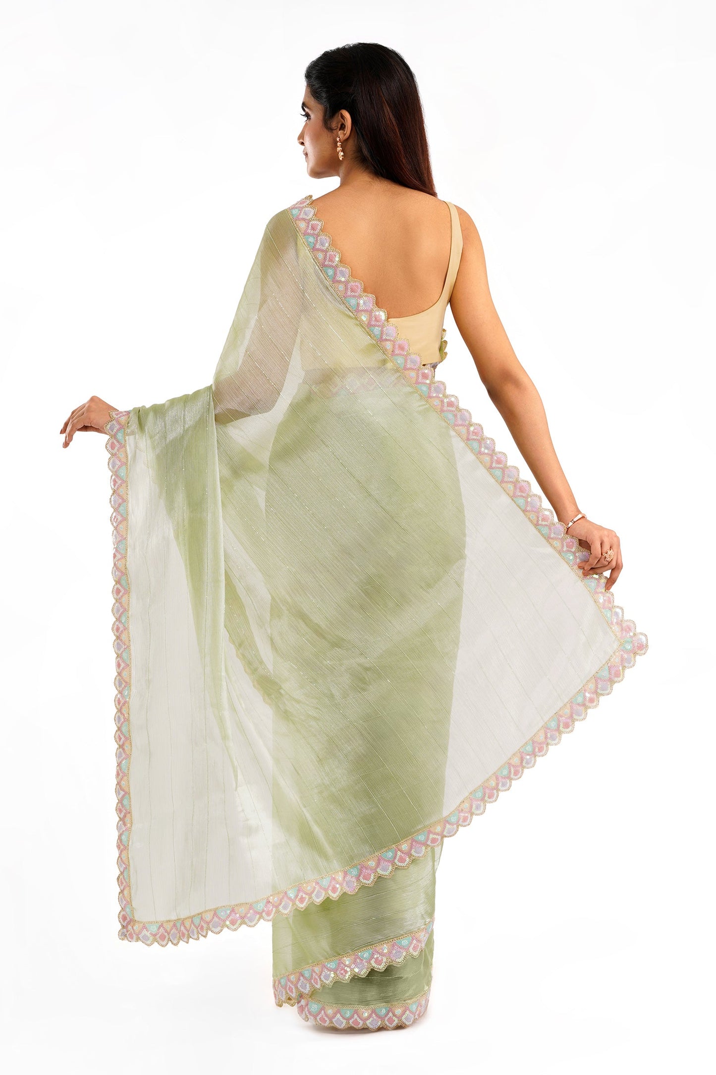 Teejh Rangeen Green Shimmer Tissue Saree