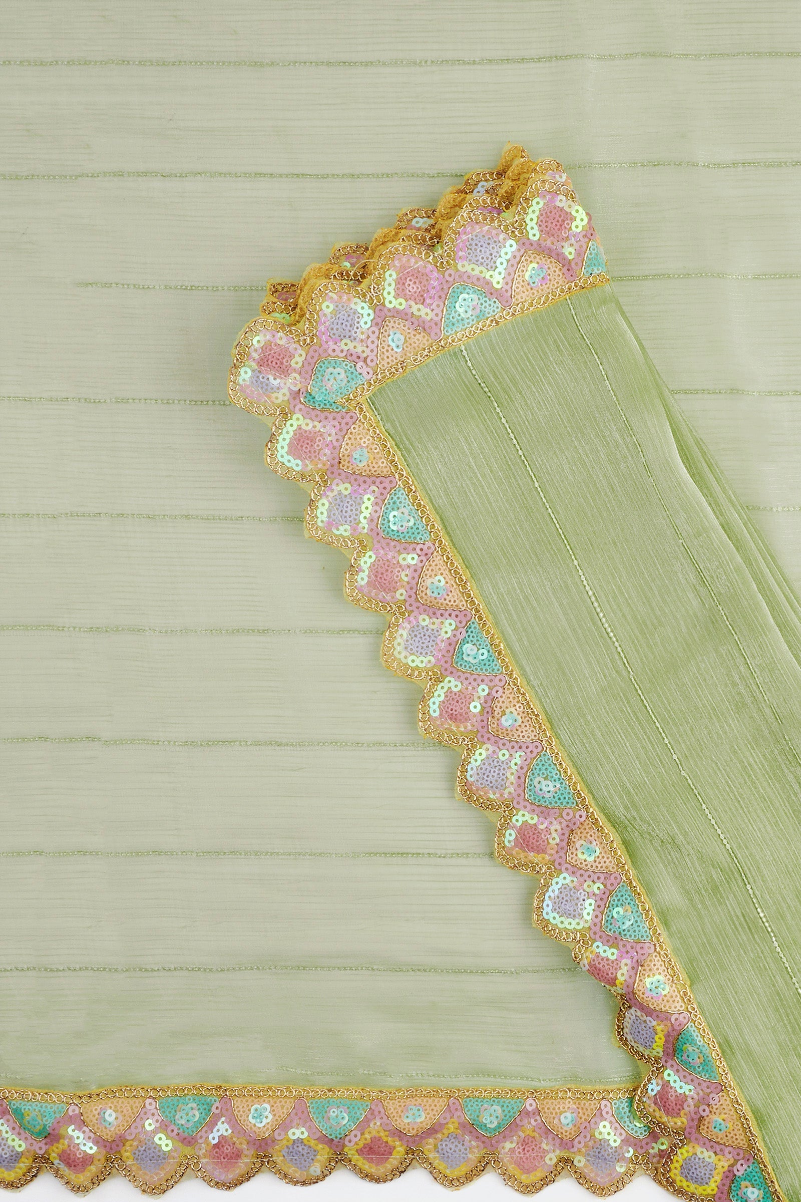 Teejh Rangeen Green Shimmer Tissue Saree