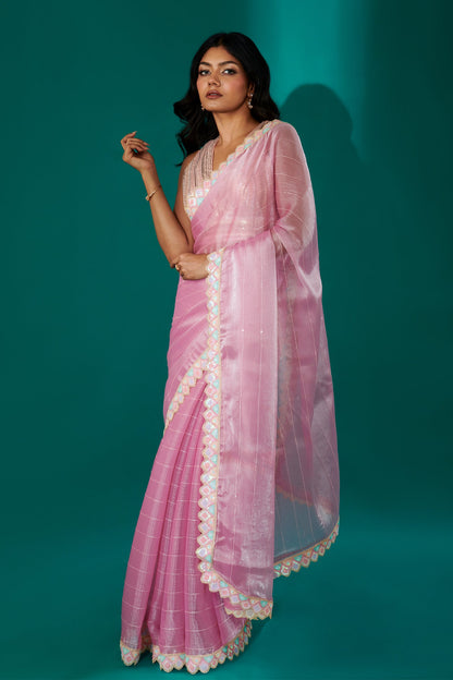 Teejh Rangeen Lilac Shimmer Tissue Saree
