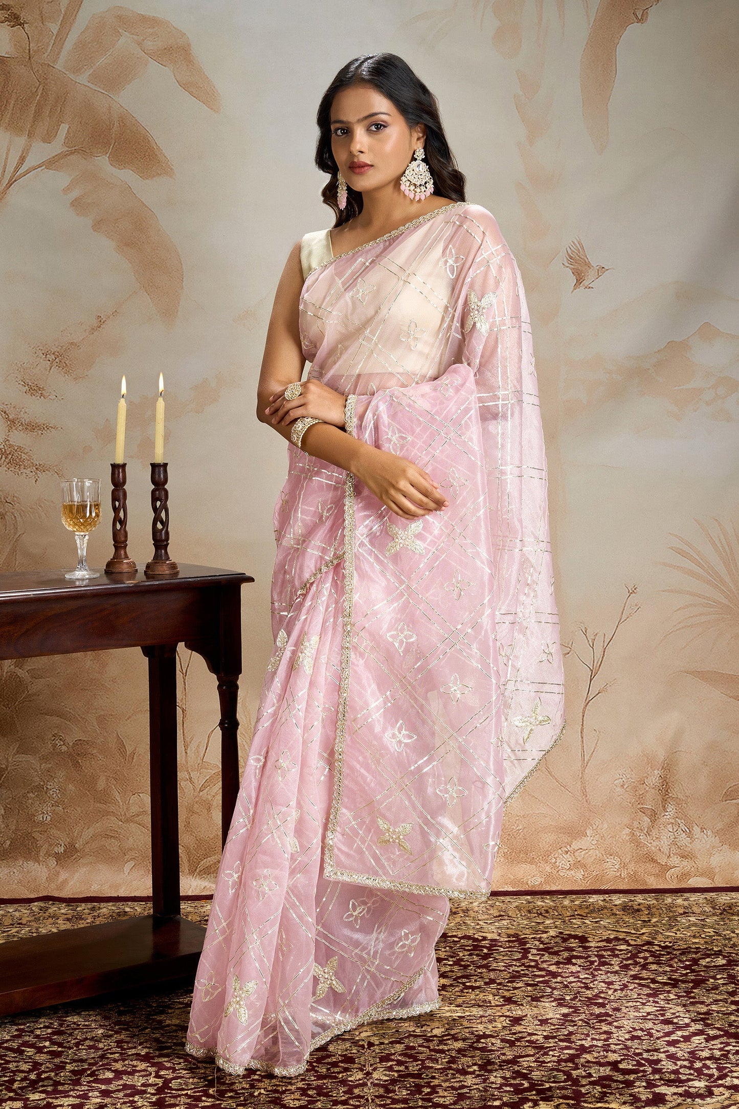 Teejh Tarangi Pink Net Gota Saree