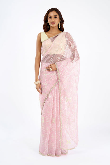 Teejh Tarangi Pink Net Gota Saree