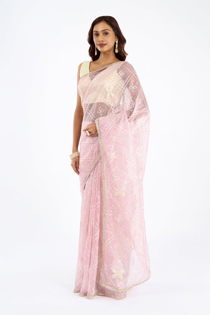 Teejh Tarangi Pink Net Gota Saree