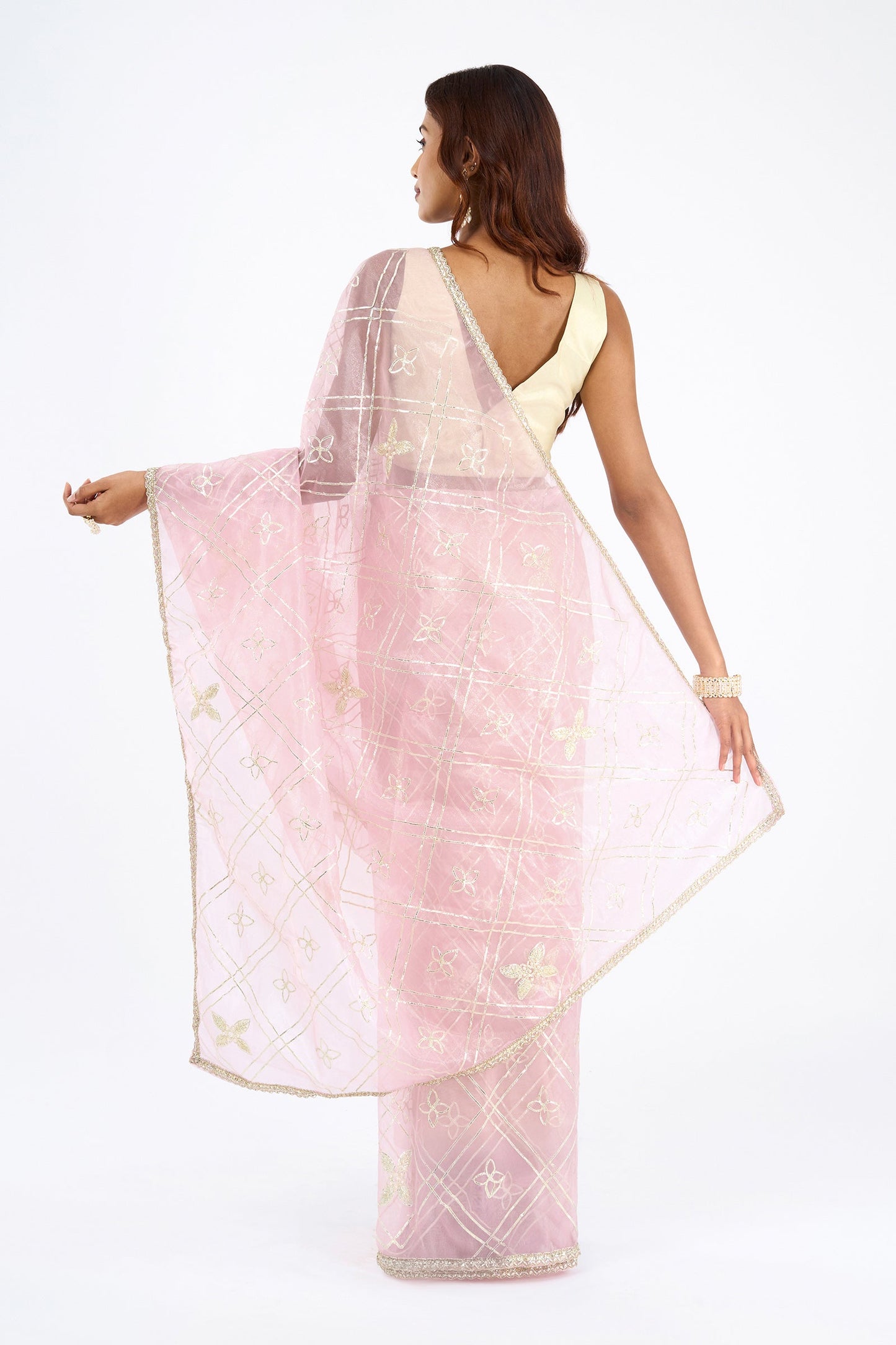 Teejh Tarangi Pink Net Gota Saree