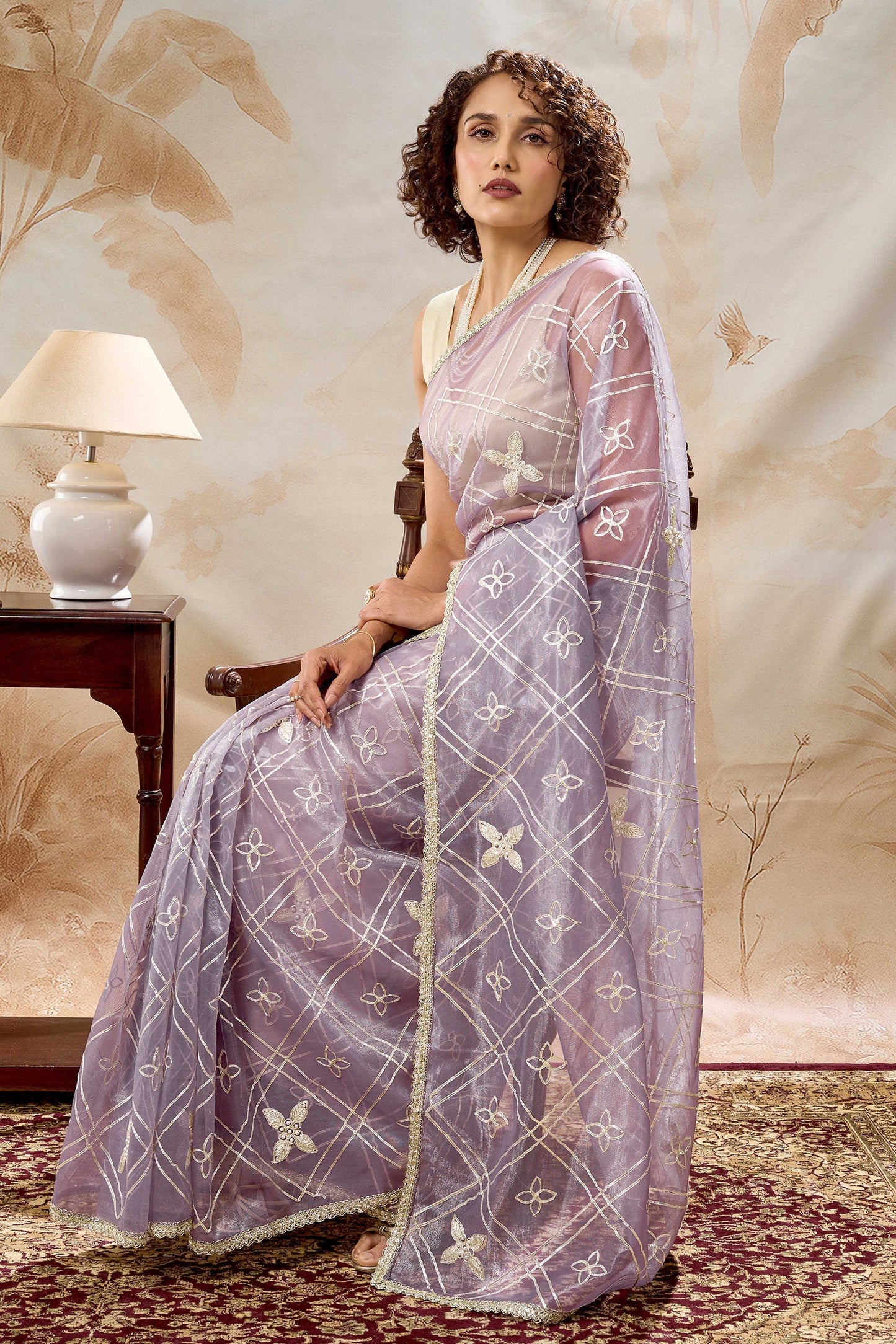 Teejh Tarangi Lavender Net Gota Saree