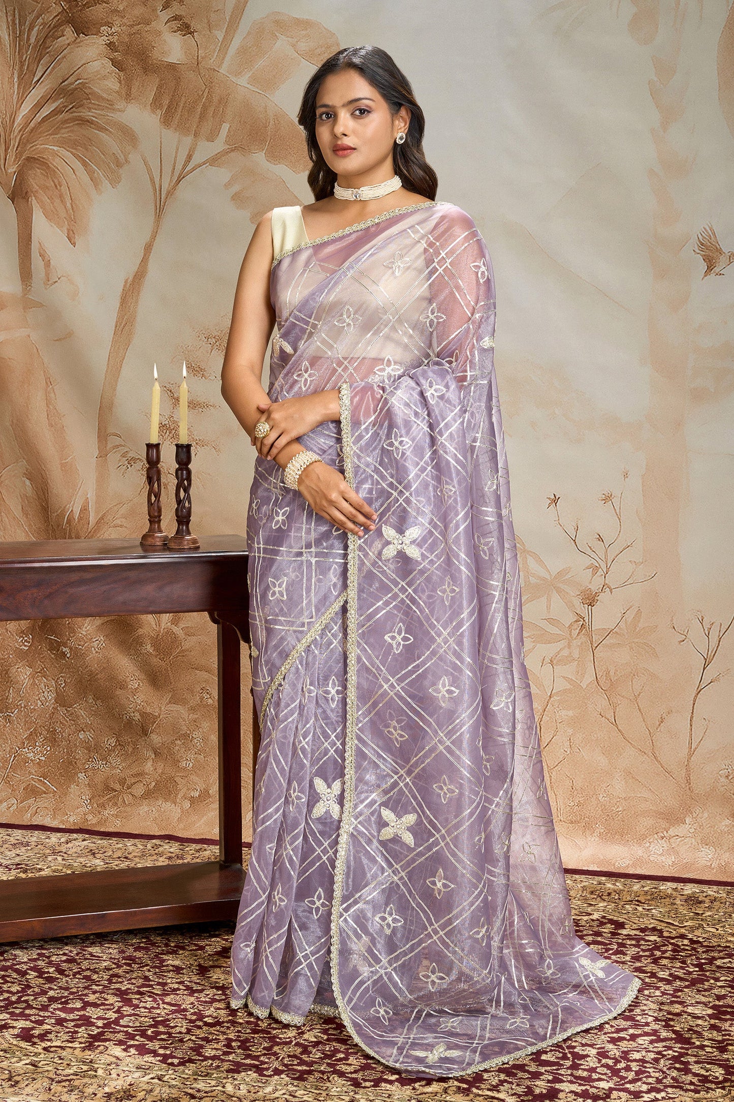 Teejh Tarangi Lavender Net Gota Saree