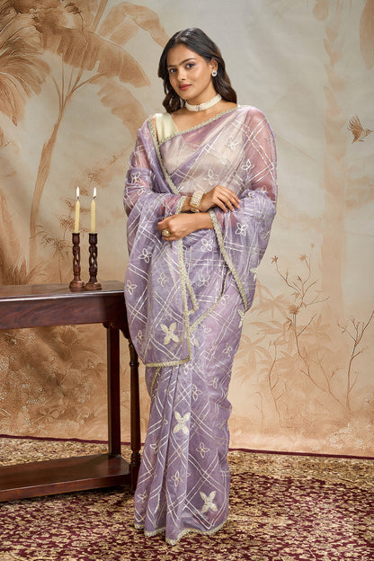 Teejh Tarangi Lavender Net Gota Saree