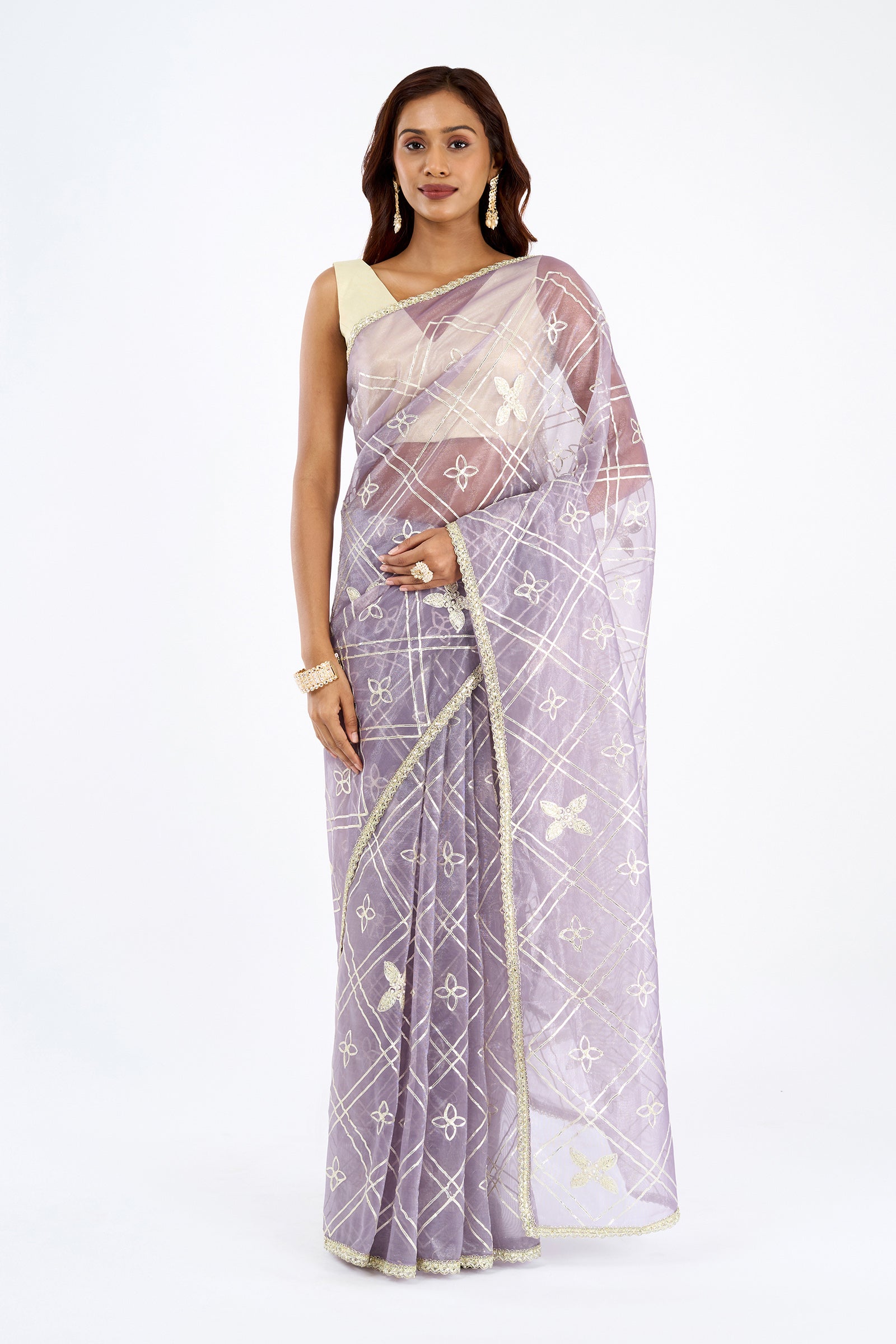 Teejh Tarangi Lavender Net Gota Saree