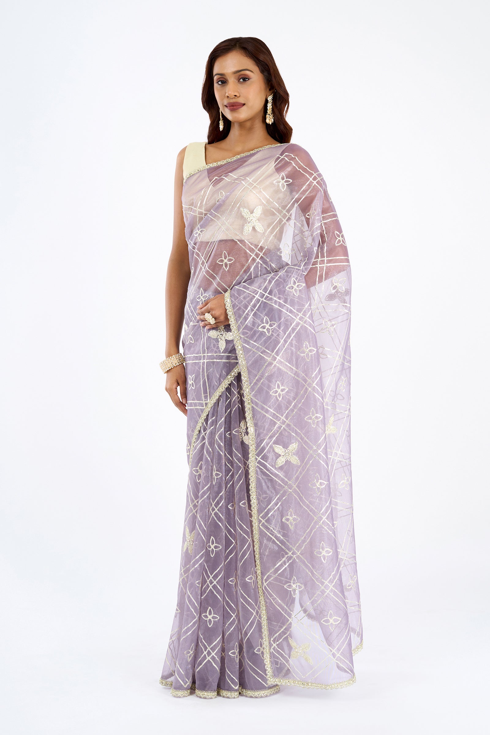 Teejh Tarangi Lavender Net Gota Saree