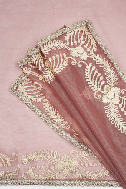 Teejh Raunaq Taupe Net Gota Saree