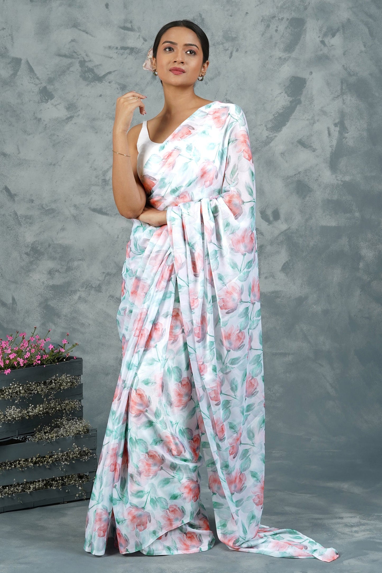 Teejh Peachy Whispers Digital Print Chiffon Saree