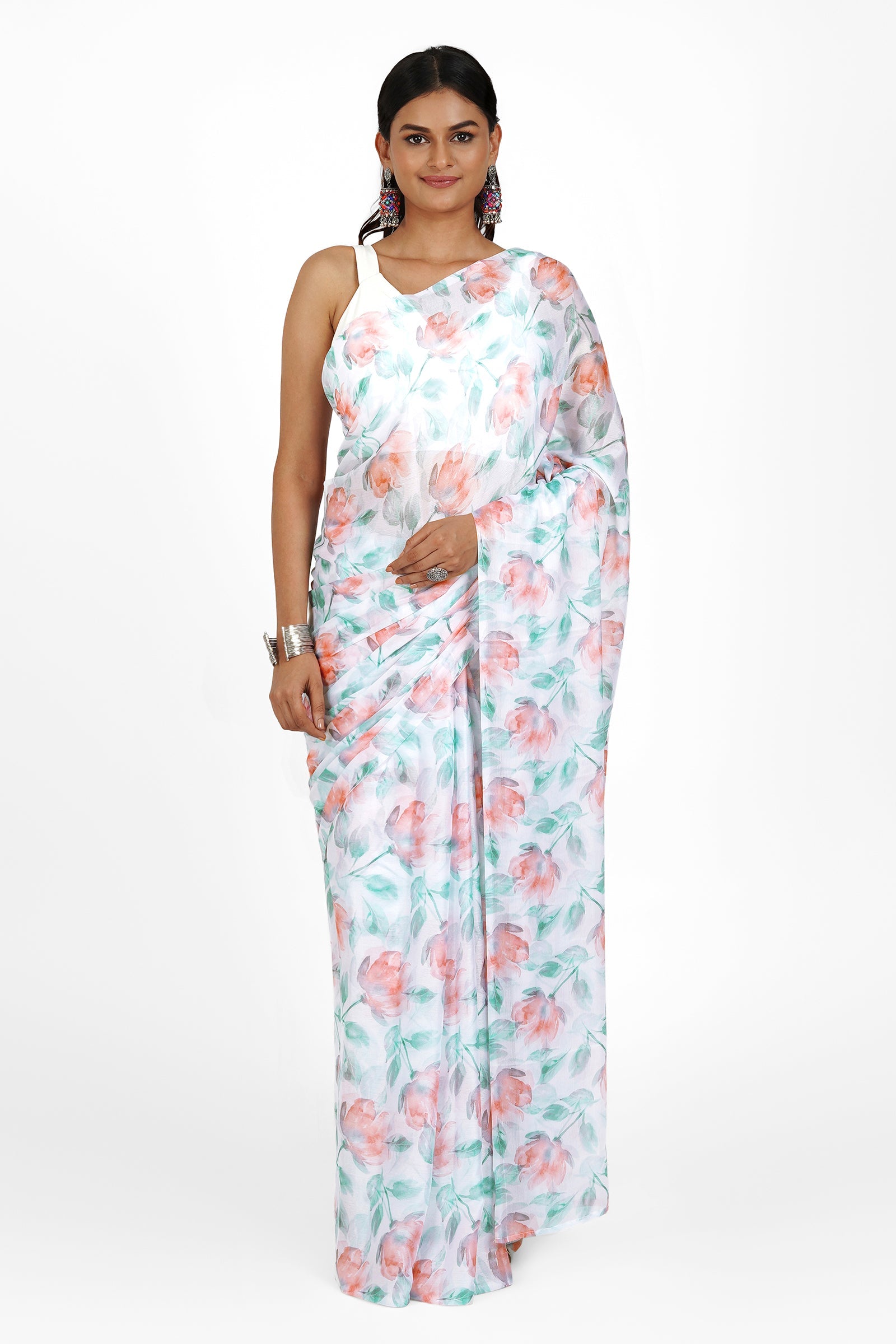 Teejh Peachy Whispers Digital Print Chiffon Saree