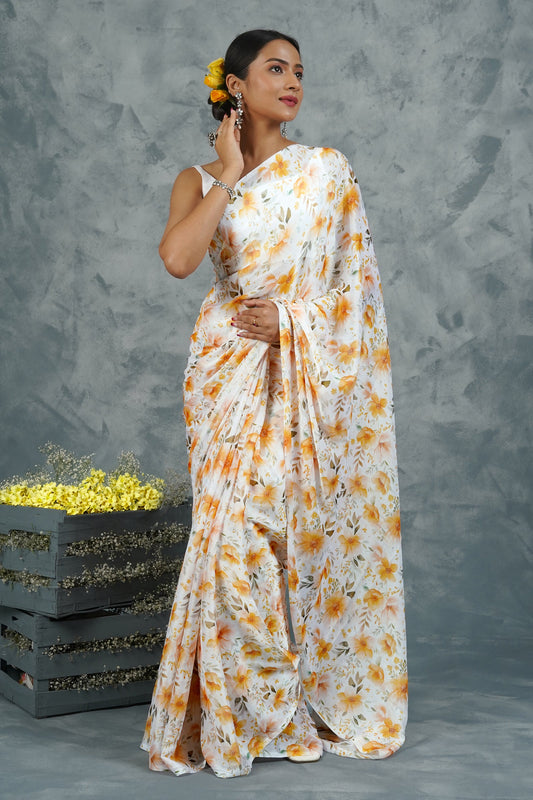 Teejh Sunlit Meadows Digital Print Chiffon Saree