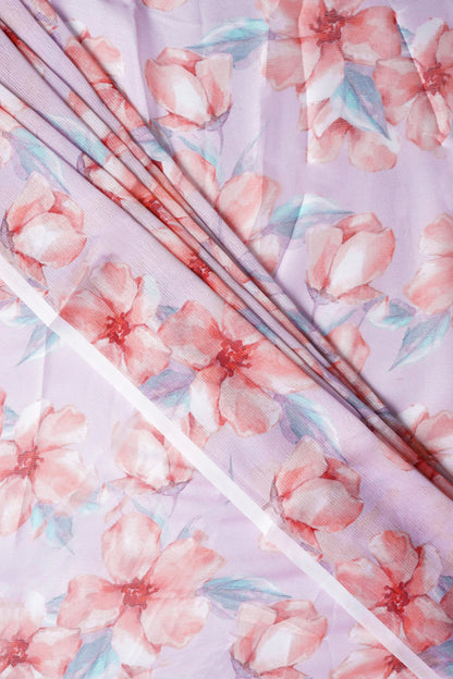 Teejh Grey Blossom  Digital Print Chiffon Saree