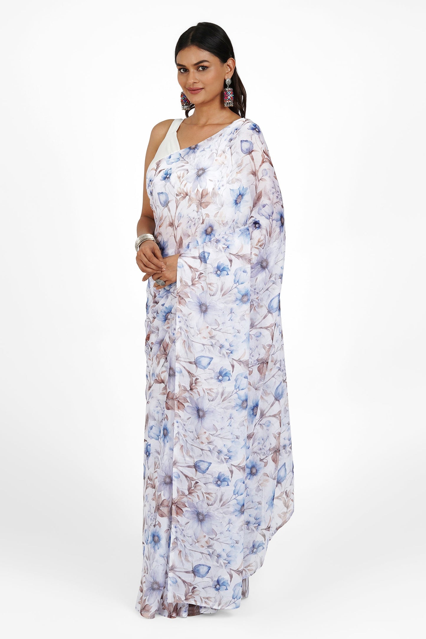 Teejh Breezy Bloom Digital Print Chiffon Saree