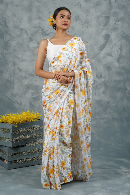 Teejh Sunshine Serenade Digital Print Chiffon Saree