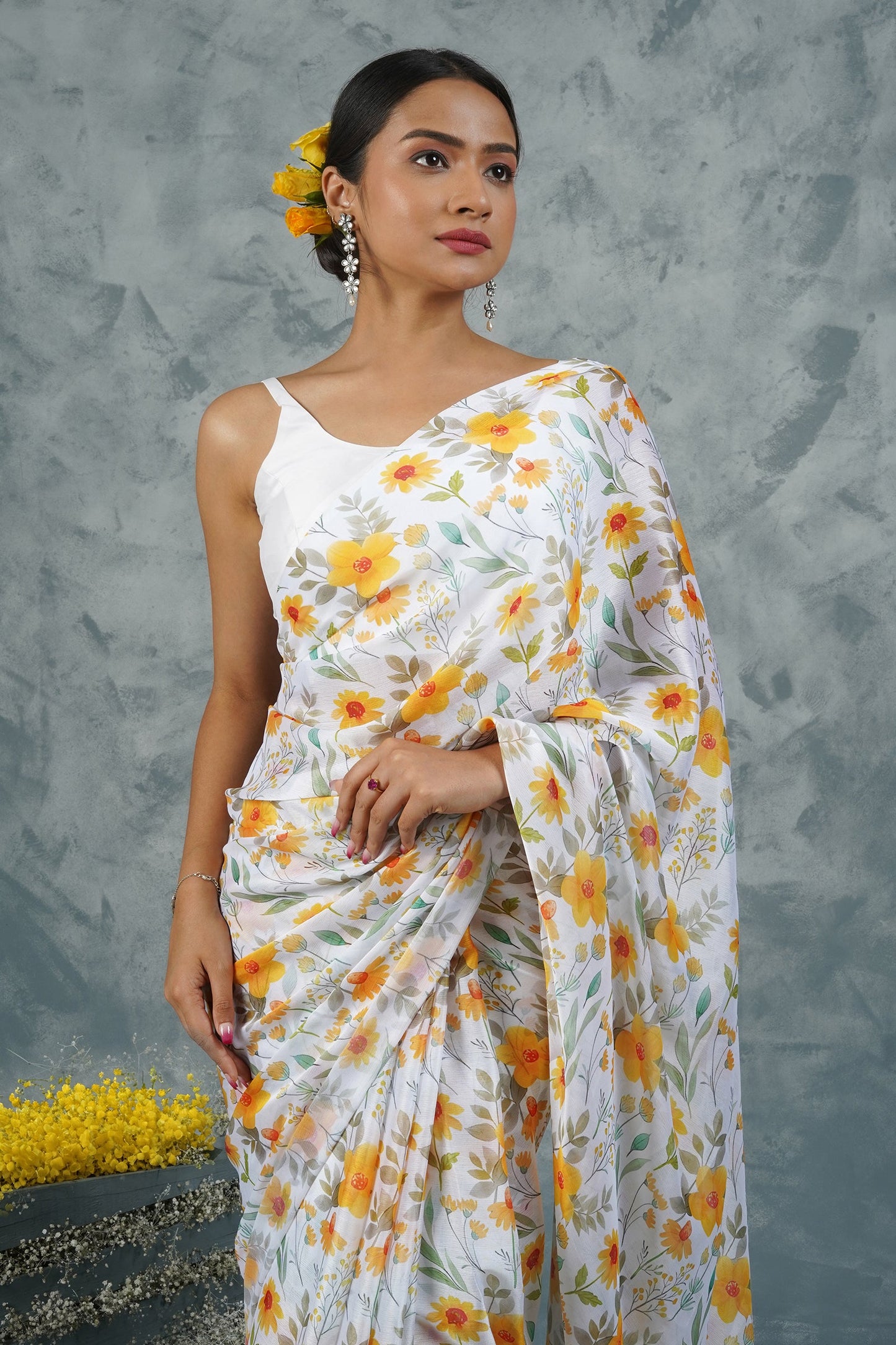 Teejh Sunshine Serenade Digital Print Chiffon Saree