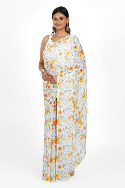 Teejh Sunshine Serenade Digital Print Chiffon Saree