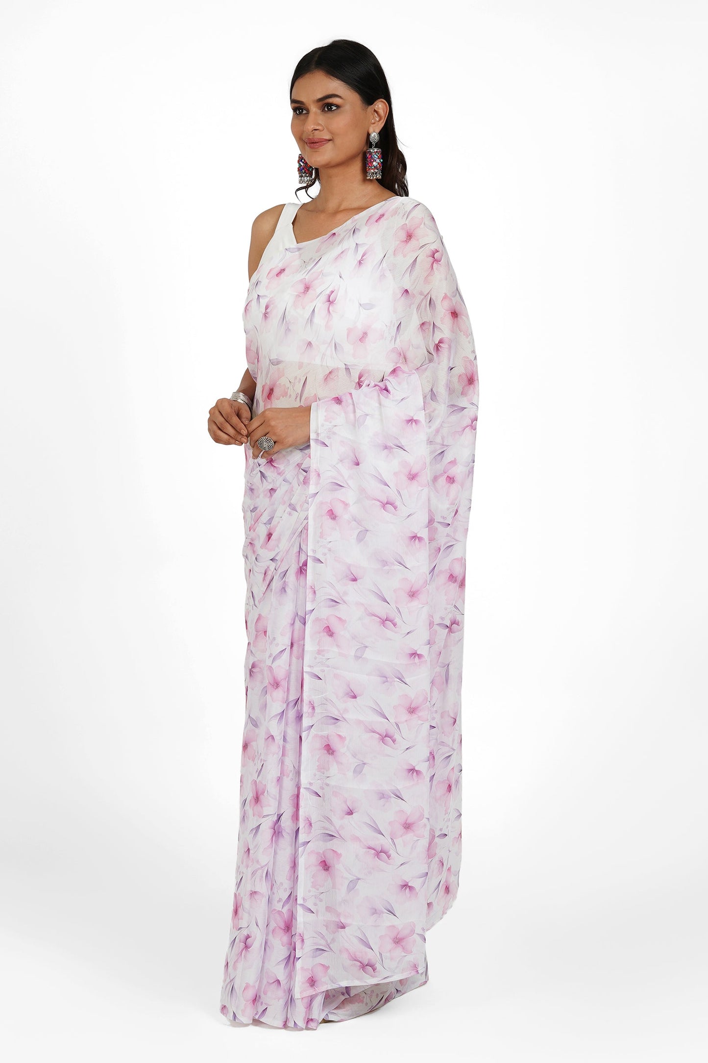 Teejh Pink Cascade Digital Print Chiffon Saree