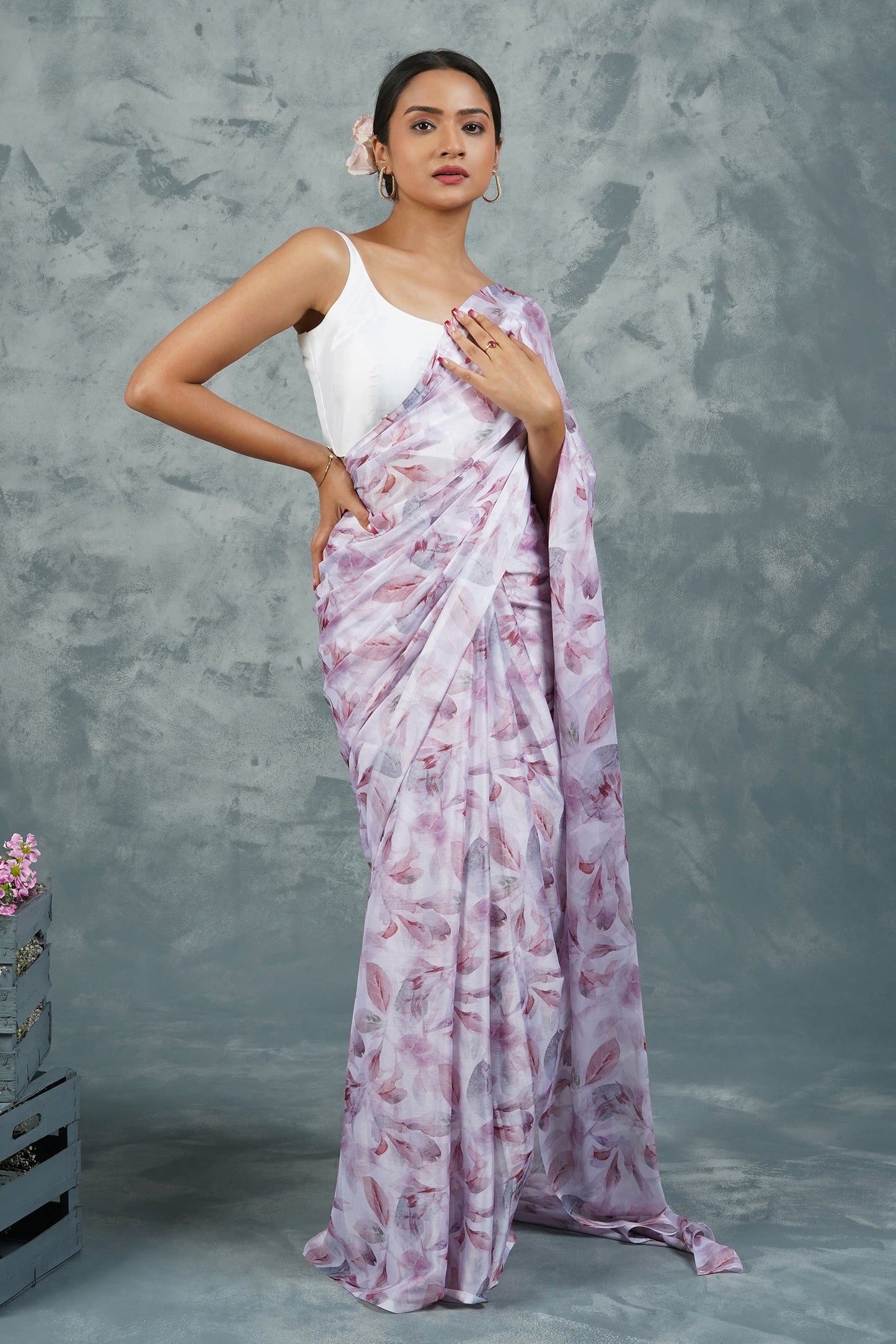 Teejh Snowy Mocha Digital Print Chiffon Saree