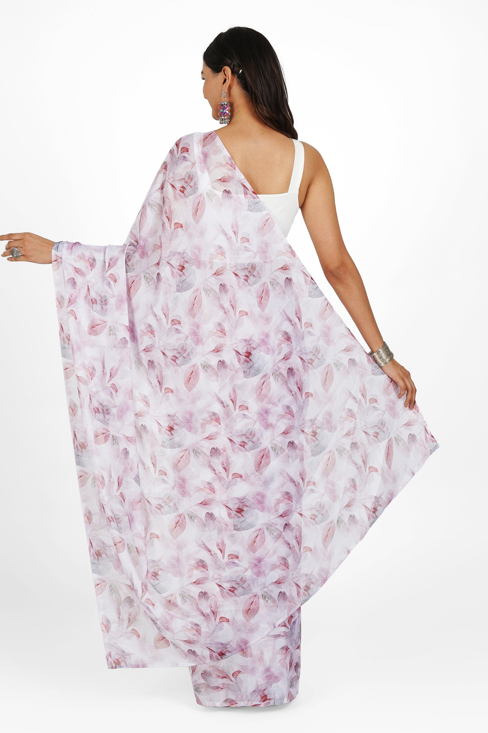Teejh Snowy Mocha Digital Print Chiffon Saree