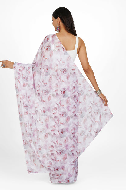Teejh Snowy Mocha Digital Print Chiffon Saree