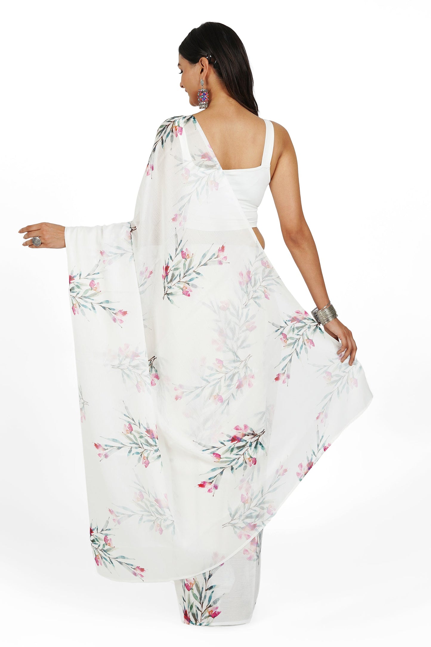 Teejh Pink Champagne Elegance Digital Print Chiffon Saree
